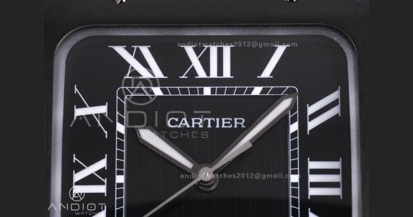 Santos de Cartier 40mm PVD BVF 1:1 Best Edition Black Dial on Black Leather Strap MIYOTA 9015