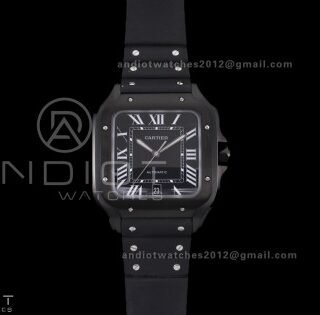 Santos de Cartier 40mm PVD BVF 1:1 Best Edition Black Dial on Black Leather Strap MIYOTA 9015