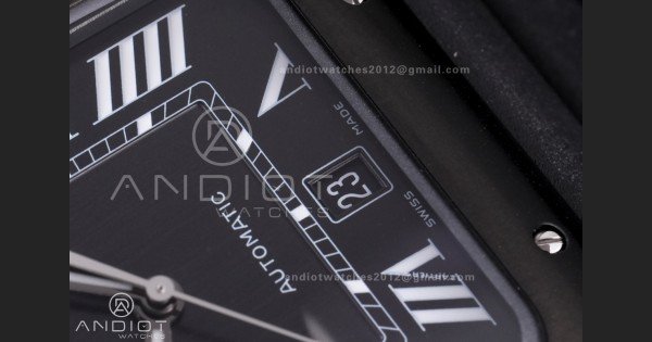 Santos de Cartier 40mm PVD BVF 1:1 Best Edition Black Dial on Black Leather Strap MIYOTA 9015