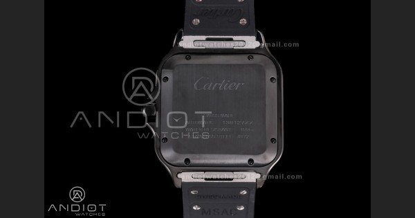 Santos de Cartier 40mm PVD BVF 1:1 Best Edition Black Dial on Black Leather Strap MIYOTA 9015
