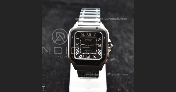 Santos de Cartier 40mm SS BVF 1:1 Best Edition Gray Dial Black Bezel on SS Bracelet MIYOTA 9015