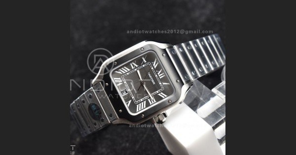 Santos de Cartier 40mm SS BVF 1:1 Best Edition Gray Dial Black Bezel on SS Bracelet MIYOTA 9015