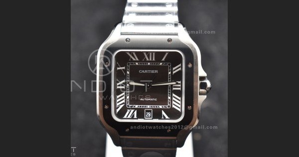 Santos de Cartier 40mm SS BVF 1:1 Best Edition Gray Dial Black Bezel on SS Bracelet MIYOTA 9015