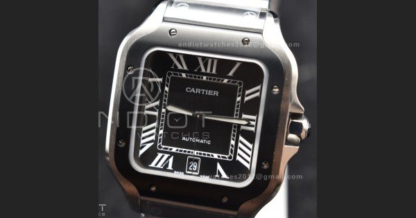 Santos de Cartier 40mm SS BVF 1:1 Best Edition Gray Dial Black Bezel on SS Bracelet MIYOTA 9015