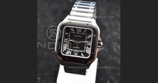 Santos de Cartier 40mm SS BVF 1:1 Best Edition Gray Dial Black Bezel on SS Bracelet MIYOTA 9015