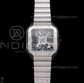 Santos de Cartier Skeleton PVD MLF Skeleton Black Skeleton Dial on SS SmartLink Bracelet 9611MC Super Clone
