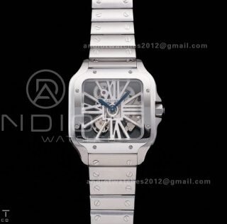 Santos de Cartier Skeleton SS MLF Skeleton Dial on SS SmartLink Bracelet 9611MC Super Clone