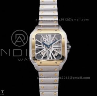 Santos de Cartier Skeleton SS/YG MLF Skeleton Dial on SS/YG SmartLink Bracelet 9611MC Super Clone