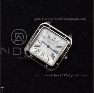 Santos Dumont 27.5mm SS AF 1:1 Best Edition Silver Dial on Black Leather Strap A157