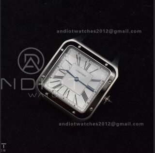 Santos Dumont 31.4mm SS AF 1:1 Best Edition Silver Dial on Black Leather Strap A157