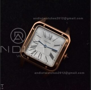 Santos Dumont 31.4mm SS/RG AF 1:1 Best Edition Silver Dial on Black Leather Strap A157