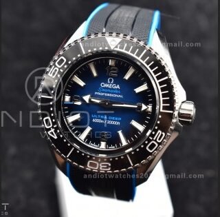 Seamaster 6000M Ultra Deep SS TF 1:1 Best Edition Blue Dial Black Ceramic Bezel on Black Rubber Strap A2824