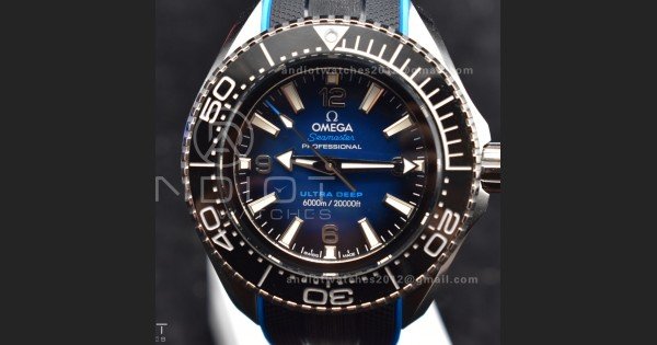 Seamaster 6000M Ultra Deep SS TF 1:1 Best Edition Blue Dial Black Ceramic Bezel on Black Rubber Strap A2824