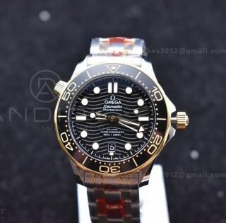 Seamaster Diver 300M SS/YG ORF 1:1 Best Edition Black Ceramic Black Dial on SS Bracelet A8800