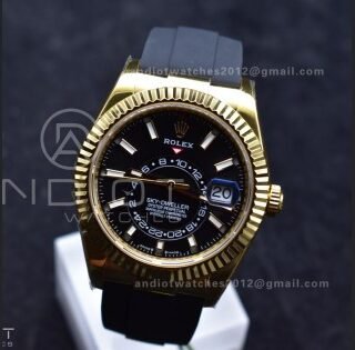Sky-Dweller 336238 YG ZF 1:1 Best Edition Black Dial on Oysterflex Strap A23J (Gain Weight)