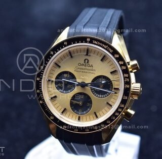 Speedmaster Moonwatch in Moonshine Gold YG RMF Best Edition YG Dial on Black Rubber Strap Manual Chrono