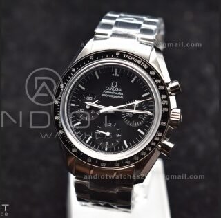 Speedmaster MoonWatch OMF SS Sapphire Crystal Black Dial on SS Bracelet Manual Winding Chrono Movement with Transparent Back