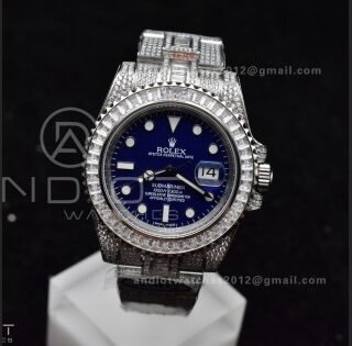 Submariner 40mm Full Diamonds SS AMGF Best Edition Blue Dial On Bracelet On VR3135