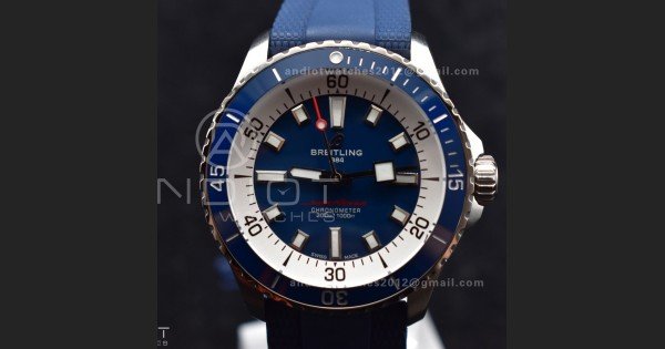 SuperOcean Automatic 42 SS BLSF 1:1 Best Edition Blue Dial on Blue Rubber Strap A2824