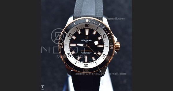 SuperOcean Automatic 42 SS/RG BLSF 1:1 Best Edition Black Dial on Black Rubber Strap A2824