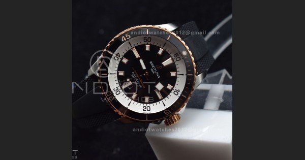 SuperOcean Automatic 42 SS/RG BLSF 1:1 Best Edition Black Dial on Black Rubber Strap A2824