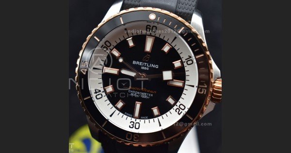 SuperOcean Automatic 42 SS/RG BLSF 1:1 Best Edition Black Dial on Black Rubber Strap A2824