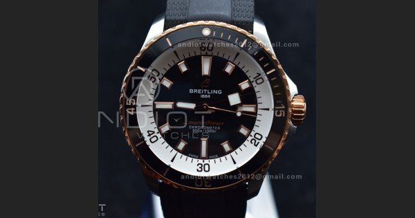 SuperOcean Automatic 42 SS/RG BLSF 1:1 Best Edition Black Dial on Black Rubber Strap A2824