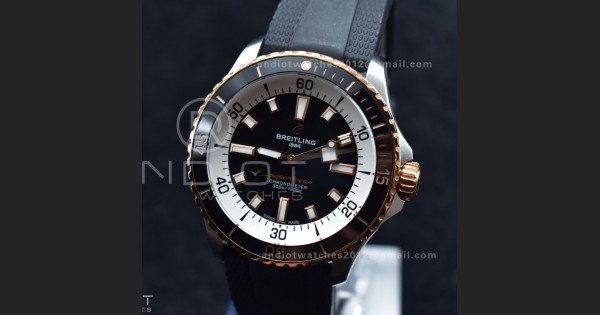 SuperOcean Automatic 42 SS/RG BLSF 1:1 Best Edition Black Dial on Black Rubber Strap A2824
