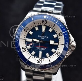 SuperOcean Automatic 44 TF 1:1 Best Edition Blue Ceramic Bezel Blue/White Dial on SS Bracelet A2824