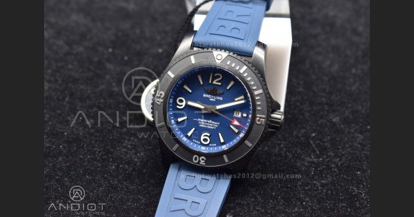 Superocean Automatic 44 TF 1:1 Best Edition Blue Dial Black Bezel On Black Rubber Strap A2824