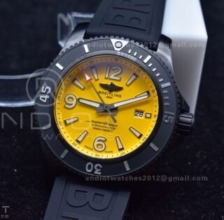 Superocean Automatic 44 TF 1:1 Best Edition Yellow Dial Black Bezel on Black Rubber Strap A2824