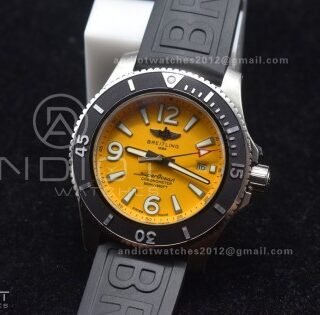 Superocean Automatic 44 TF 1:1 Best Edition Yellow Dial Black Bezel on Black Rubber Strap A2824