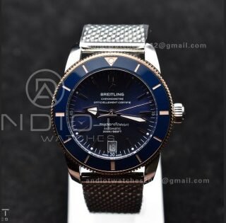 SuperOcean Heritage II BLSF 42mm SS Blue Dial Blue Ceramic Bezel on RG Bezel and Mesh Bracelet A2824