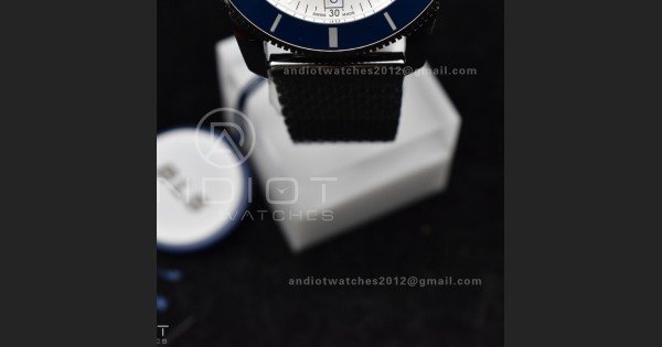 SuperOcean Heritage II BLSF 42mm SS White Dial Blue Ceramic Bezel on SS Mesh Bracelet A2824