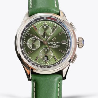 Swiss Breitling Premier A13315 Replica Watch – Elegant Green Dial, Stainless Steel Case, Green Leather Strap