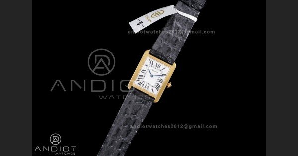 Tank Solo Ladies 24.4mm YG AF 1:1 Best Edition White Dial on Black Croco Leather Strap Ronda Quartz