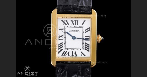 Tank Solo Ladies 24.4mm YG AF 1:1 Best Edition White Dial on Black Croco Leather Strap Ronda Quartz