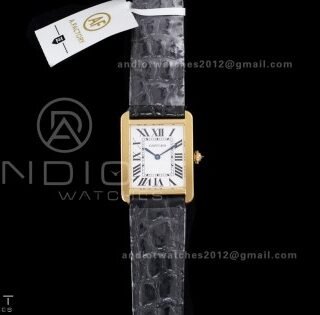 Tank Solo Ladies 24.4mm YG AF 1:1 Best Edition White Dial on Black Croco Leather Strap Ronda Quartz