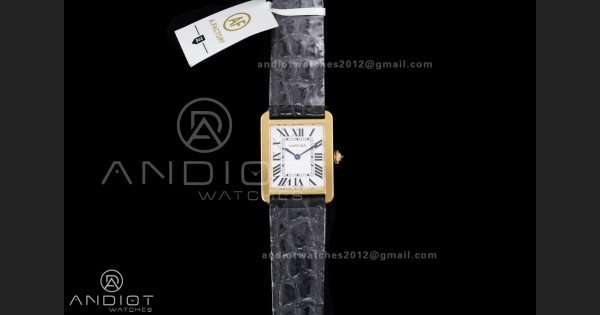 Tank Solo Ladies 24.4mm YG AF 1:1 Best Edition White Dial on Black Croco Leather Strap Ronda Quartz